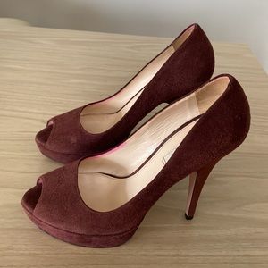 Prada Milano Peep Toe Suede Pump Burgundy.